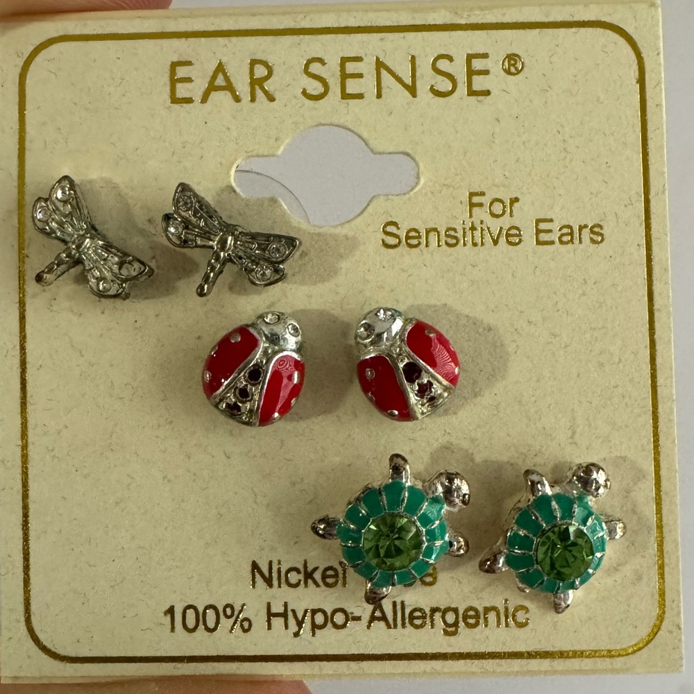 Hypoallergenic Nickel Earrings Set - Red, Green, Silver